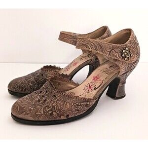 L'Artiste Spring Step Visionary Ankle Strap Brown Tooled Leather Sculpt Heel 38